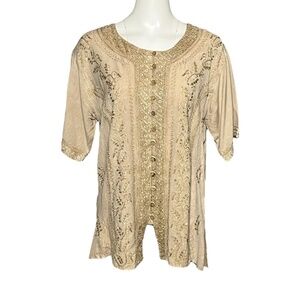 Sacred Threads L XL Women’s Tunic Top Embroidered Button Down Shirt Free Size